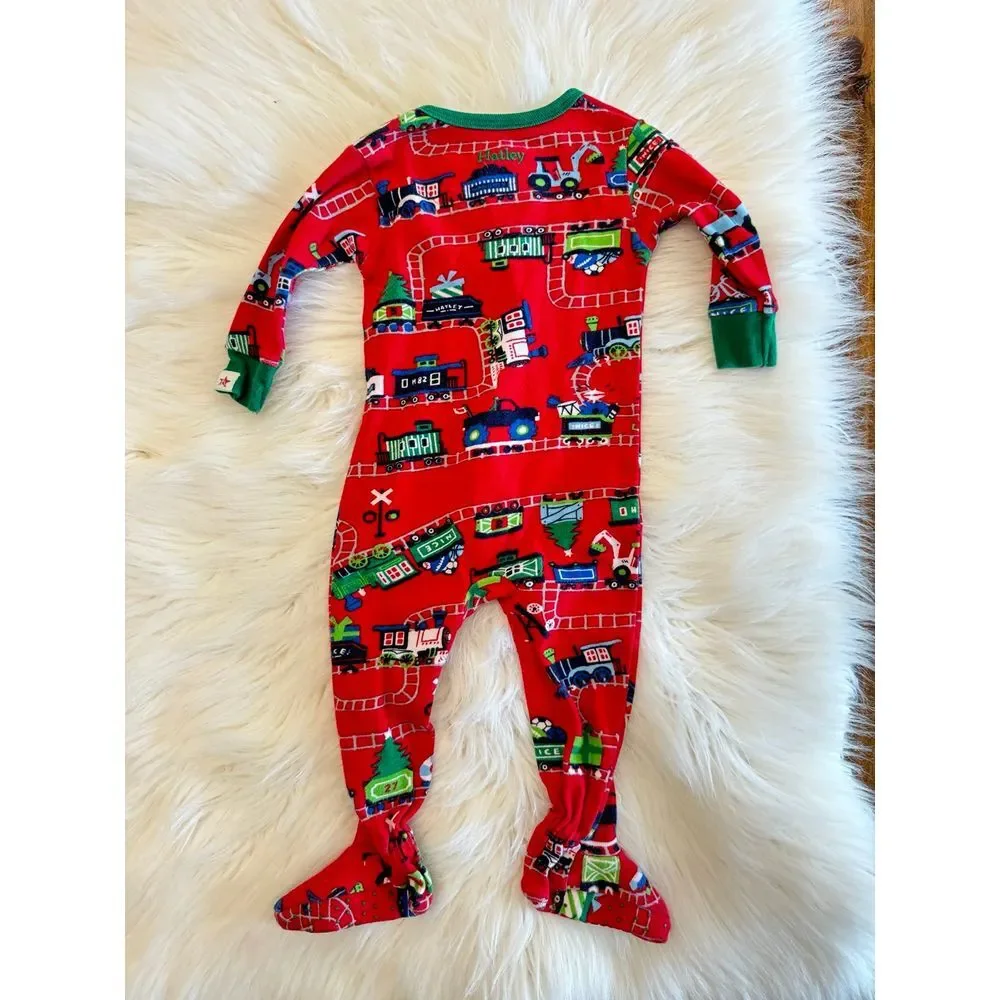 Hatley Christmas Train Pajamas 0-3m euc‎